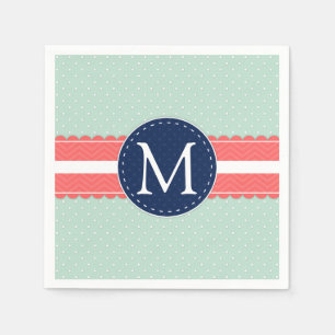 Mint Polka Dot Pattern Coral Navy Blue Monogram Servet