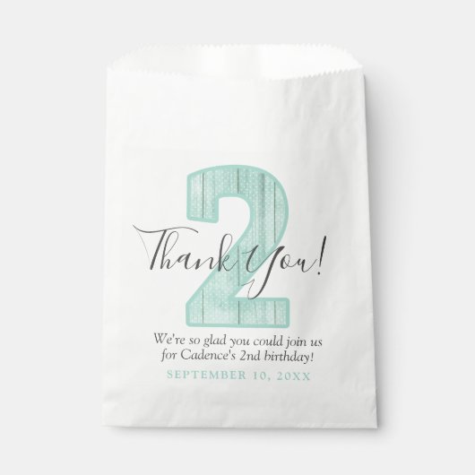 Mint Polka Dot Wood Dank je 2e verjaardag Bedankzakje (Voorkant)