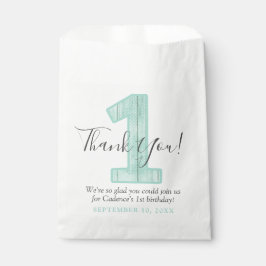Mint Polka Dot Wood Dank u voor de eerste verjaard Bedankzakje