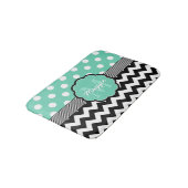 Mint Polka Dots Black Chevron Monogram Badmat (Gekanteld)