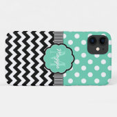 Mint Polka Dots Black Chevron Monogram Case-Mate iPhone Case (Achterkant (horizontaal))