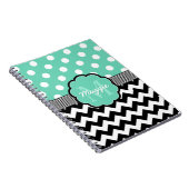 Mint Polka Dots Black Chevron Monogram Notitieboek (Rechterzijde)
