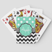 Mint Polka Dots Black Chevron Monogram Speelkaarten (Achterkant)