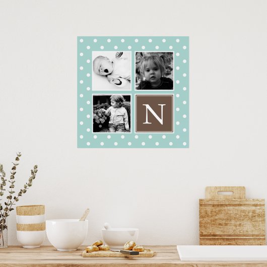 Mint Polka Dots Pattern Aangepast fotocollage Poster (Keuken)