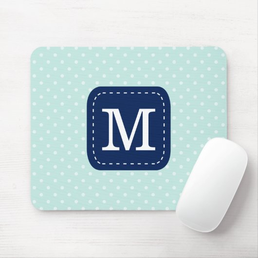 Mint Polka Dots Pattern met Personalized Monogram Muismat (Met muis)