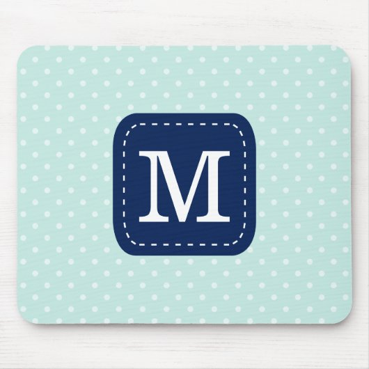 Mint Polka Dots Pattern met Personalized Monogram Muismat (Voorkant)