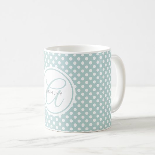Mint Polka Dots Personalized Name Coffee Mok (Voorkant rechts)
