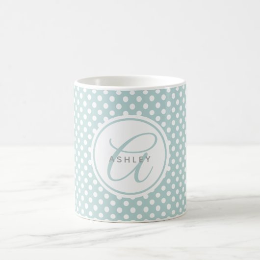 Mint Polka Dots Personalized Name Coffee Mok (Center)