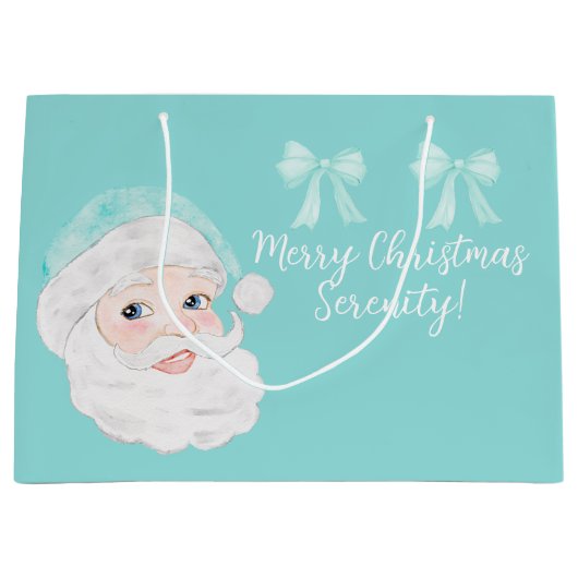 Mint Preppy Mint Santa Hat Gepersonaliseerde Kerst Groot Cadeauzakje (Voorkant)