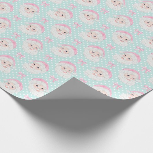 Mint Preppy Pink Hat Santa Pink Bows Polka Dot Cadeaupapier (Hoek)