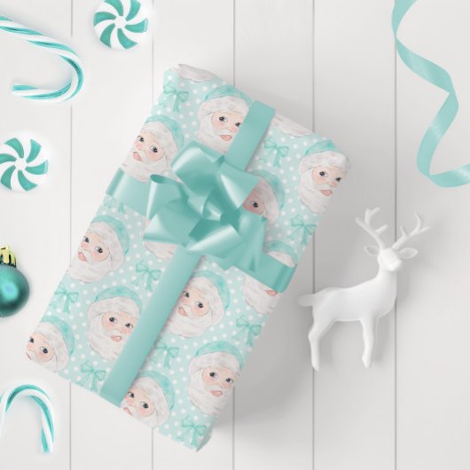 Mint Preppy Roze Pet Santa Mint Bows Polka Dot Cadeaupapier