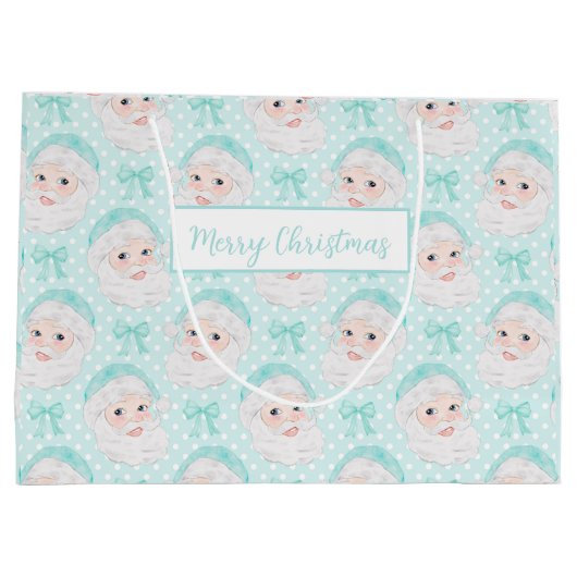 Mint Preppy Roze Pet Santa Mint Bows Polka Dot Groot Cadeauzakje (Achterkant)