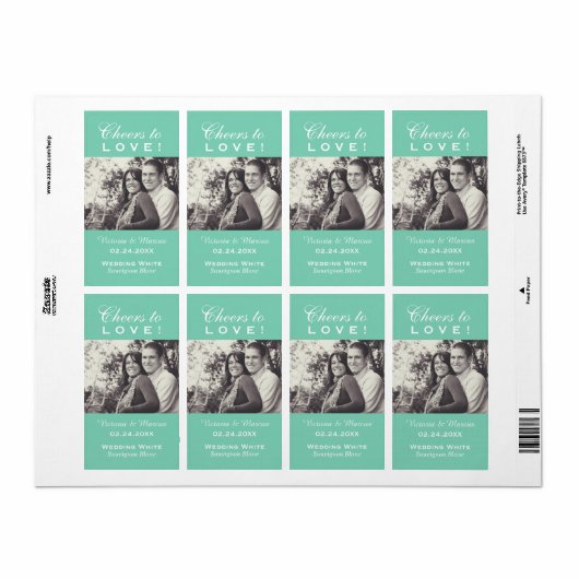 Mint Proost op Liefde Bruiloft Foto Wijnfles Etiket (Full Sheet)