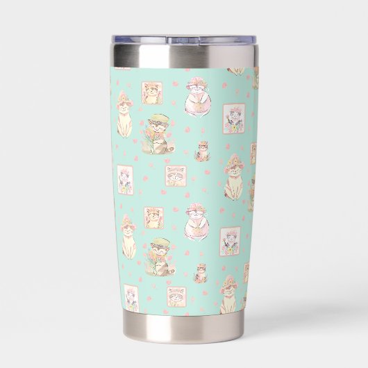 Mint Purrfect Moeder Kat Boho Spring Petten Geïsoleerde Drinkbeker (Achterkant)