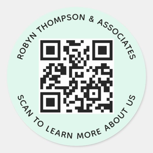 Mint QR Code Stickers Aangepaste Bedrijfsnaam Rond (Voorkant)