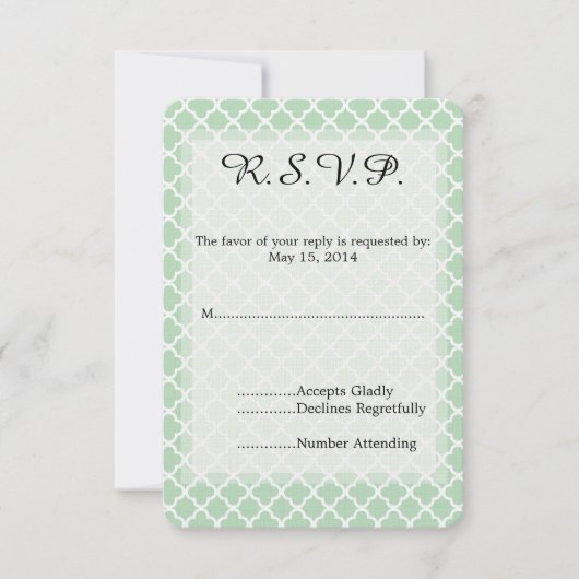 Mint Quatrefoil Bruiloft RSVP (Voorkant)