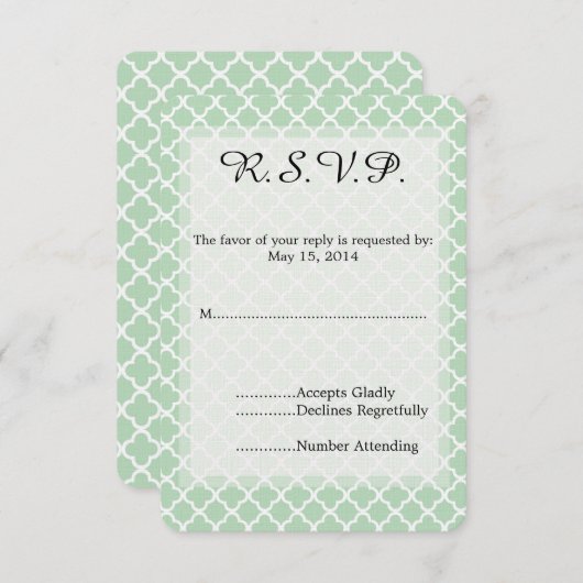 Mint Quatrefoil Bruiloft RSVP (Voorkant / Achterkant)