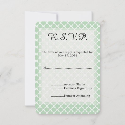 Mint Quatrefoil Bruiloft RSVP Kaartje (Voorkant)