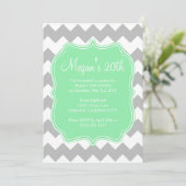 Mint Quatrefoil Chevron Birthday Uitnodiging (Staand voorkant)
