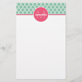Mint Quatrefoil Monogram Briefpapier