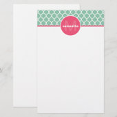 Mint Quatrefoil Monogram Briefpapier (Voorkant / Achterkant)