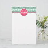Mint Quatrefoil Monogram Briefpapier (Staand voorkant)