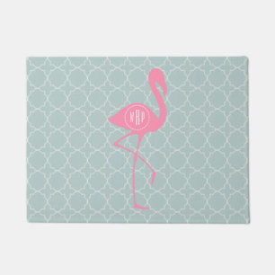 Mint Quatrefoil Monogram Flamingo Doormat Deurmat