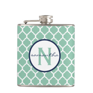 Mint Quatrefoil Monogram Heupfles