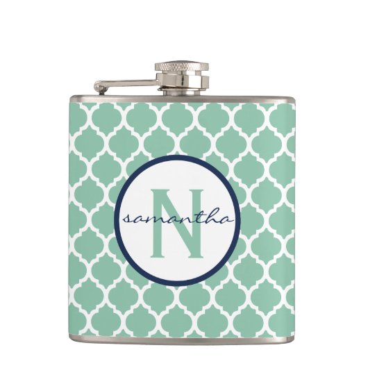 Mint Quatrefoil Monogram Heupfles (Voorkant)
