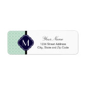 Mint Quatrefoil Patroon met Monogram Etiket (Voorkant)