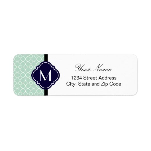 Mint Quatrefoil Patroon met Monogram Etiket (Voorkant)