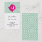 Mint Quatrefoil Patroon met Monogram Visitekaartje (Voorkant / Achterkant)