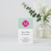 Mint Quatrefoil Patroon met Monogram Visitekaartje (Staand voorkant)