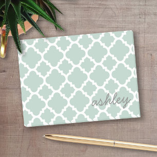 Mint Quatrefoil Patroon met Persoonlijke Naam Post-it® Notes