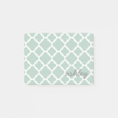 Mint Quatrefoil Patroon met Persoonlijke Naam Post-it® Notes (Voorkant)