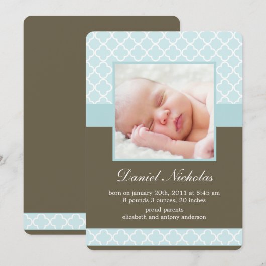 Mint Quatrefoil Pattern Foto-aankondigingen Baby Aankondiging (Voorkant / Achterkant)
