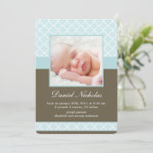 Mint Quatrefoil Pattern Foto-aankondigingen Baby Aankondiging (Staand voorkant)