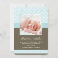 Mint Quatrefoil Pattern Foto-aankondigingen Baby