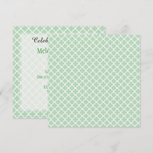 Mint Quatrefoil Verjaardag Kaart (Voorkant / Achterkant)