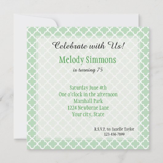 Mint Quatrefoil Verjaardag Kaart (Achterkant)