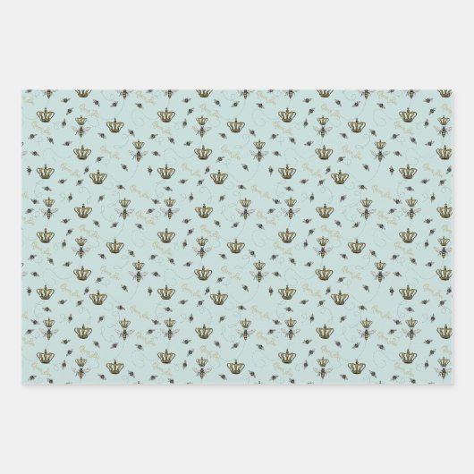 Mint Queen Bee & Gold Crown Foto Inpakpapier Vel (Voorkant 2)