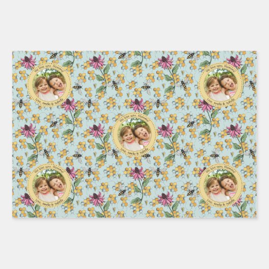 Mint Queen Bee & Gold Crown Foto Inpakpapier Vel (Voorkant)