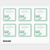 Mint Raccoon Baby shower Bookplate, neutraal Vierkante Sticker (Vel)
