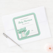 Mint Raccoon Baby shower Bookplate, neutraal Vierkante Sticker (Envelop)