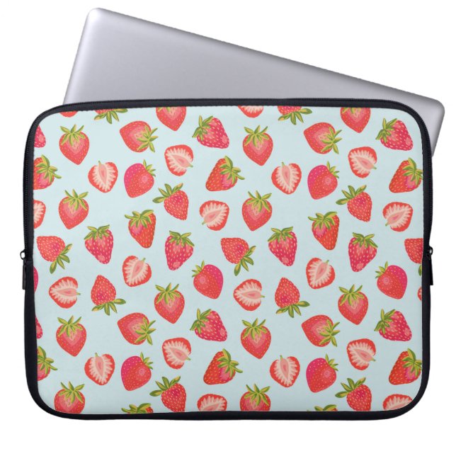Mint/Red-aardbeilaptophoes Laptop Sleeve (Voorkant)