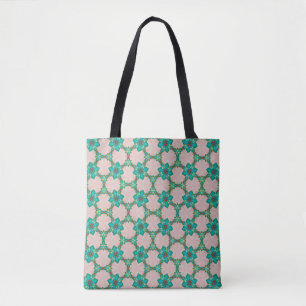 Mint & Red Retro Bloem Motief Boodschappentas Tote Bag