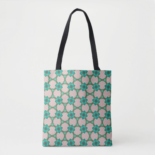 Mint & Red Retro Bloem Tas (Voorkant)