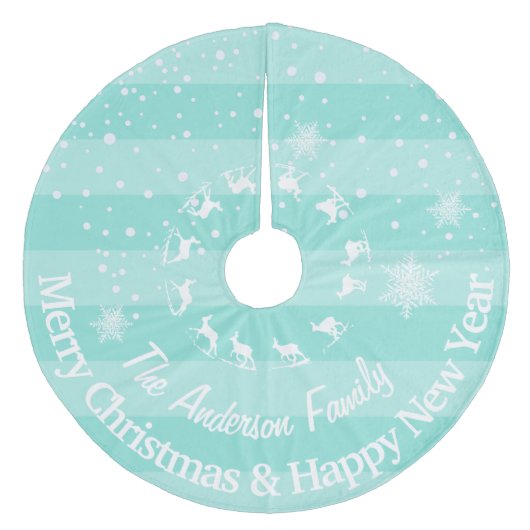 Mint Reindeer Forest kerst op maat Fleece Kerstboom Rok (Voorkant)