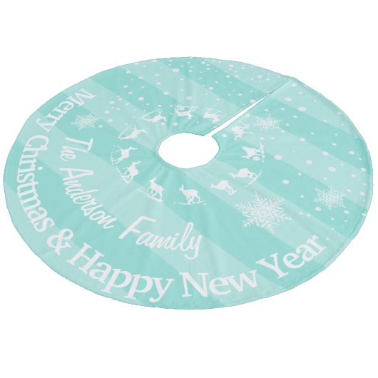 Mint Reindeer Forest kerst op maat Fleece Kerstboom Rok (Gekanteld)