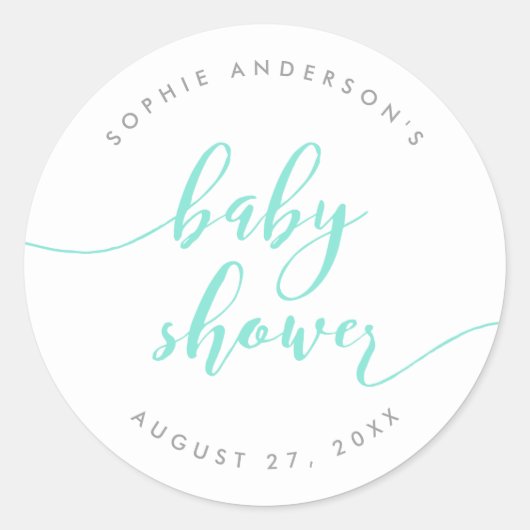 Mint Relax Script Baby shower Ronde Sticker (Voorkant)